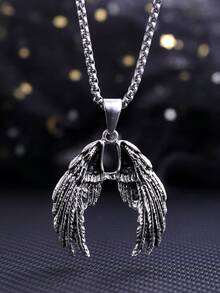 1pc Hip Hop Style Wing Pendant Necklace, Exquisite Jewelry Gift For Loved Ones - Antique Silver - View 2