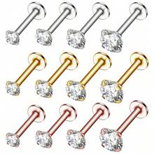 CIZME 1只不鏽鋼耳環,耳軟骨、耳廓、嘴唇穿透、唇飾、環形耳環,女士珠寶首飾 - 平頭耳釘 - 查看 6