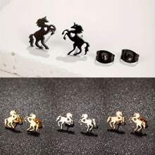 1 Pair Mini Horse Stud Earrings For Party Gift Stainless Steel Sweet Animal Ear Ring Cute Stylish Student Birthday Party Jewelry - Silver - View 2
