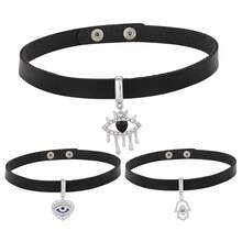 1個底座為pu皮革,以合金和鑽石裝飾的朋克風魔鬼眼圖案鎖骨項鍊,適用於女士日常穿著 - 黑色 - 查看 12