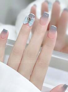 10Pcs 3D Bow Pearl Rhinestone Heart Butterfly Nail Decals Nail Supplies Nails Nail Charms Nail Gems - Baby Blue - View 3