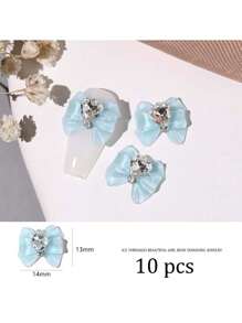 10Pcs 3D Bow Pearl Rhinestone Heart Butterfly Nail Decals Nail Supplies Nails Nail Charms Nail Gems - Baby Blue - View 2