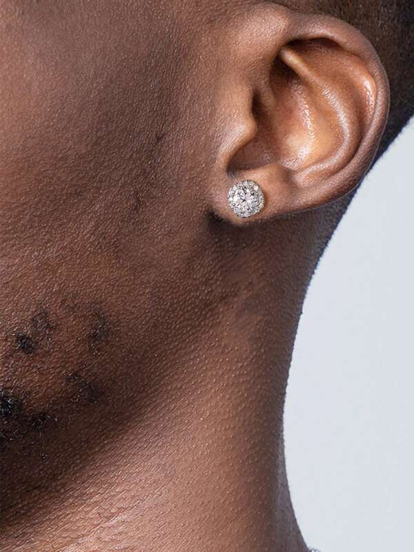 Esberry 1pair Round Cubic Zirconia Stud Earrings For Men Sterling Silver Fine Jewelry Gift Father