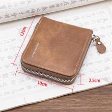 1入咖啡色細長極簡三折男款錢包卡片套帶全包覆拉鍊防盜男式短款火線皮革錢包2024年時尚新年男士禮品卡片組織器智慧錢包身份證照片駕照證件窗口信用卡銀行卡持有者卡夾錢夾袋帶拉鍊口袋卡夾錢包 - 棕色 - 查看 7