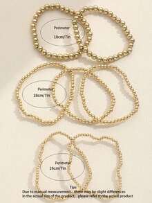 7pcs/Set Minimalist Gold-Tone Beaded Luxury Bracelet Set Handmade Elastic String Bracelet Jewelry Gift - Yellow Gold - View 6