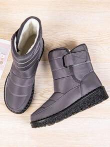 女式中筒雪靴,加厚絨面,圓頭,大尺碼,扁平,防水,防滑,保暖鞋 - 灰色 - 查看 4