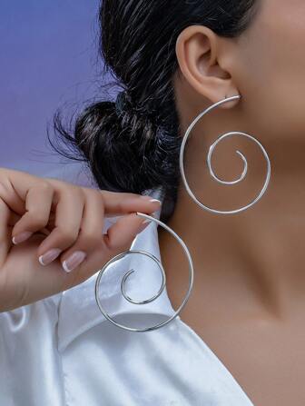 2件/套 优雅几何螺旋金属耳环