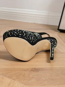 2024 Giày cao gót Pha lê Dép xăng đan Giày cao gót Dép xăng đan 16cm Gót chân Chiều cao - màu đen - Xem 6