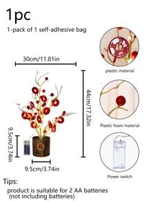 1件44厘米（高）逼真中国新年红色水果硬币LED盆栽植物，家居装饰吉祥摆件，中国新年礼物 - 金色 - 查看 3