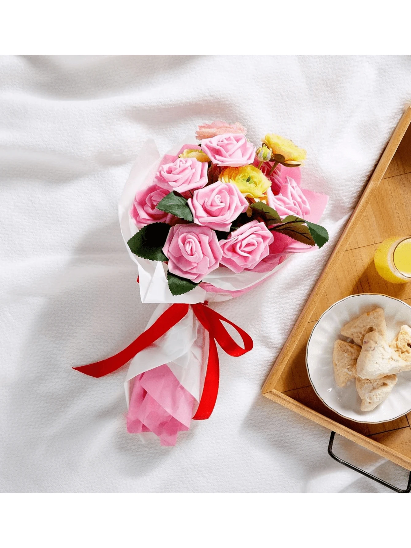 Bouquet Di 10 Rose Artificiali Rosa Con Stelo Lungo 51 Cm, Fiori Finti In Seta Per Decorazioni Matrimonio E Casa