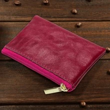 1入復古風格假皮幣夾時尚拉鍊錢包信用卡套耳機紅唇膏收納袋鑰匙容器小收納袋組織袋 - 玫紅色 - 查看 5