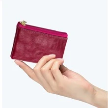 1入復古風格假皮幣夾時尚拉鍊錢包信用卡套耳機紅唇膏收納袋鑰匙容器小收納袋組織袋 - 玫紅色 - 查看 2