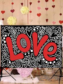 1入組紅色愛心印花聚酯婚禮背景布,黑色底布,多種尺寸可選,非常適合於情人節、婚禮儀式裝飾、情侶攝影背景等 - 彩色 - 查看 3