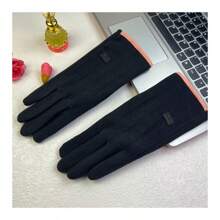 1雙保暖冬季手套,適用於戶外活動和騎自行車,加厚絨毛觸控丹寧手套 - 紫色 - 查看 8