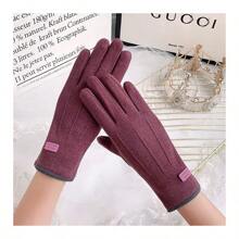 1雙保暖冬季手套,適用於戶外活動和騎自行車,加厚絨毛觸控丹寧手套 - 紫色 - 查看 1