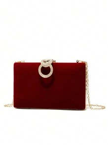 优雅浪漫水晶硬壳晚宴手拿包、正式礼服包、婚礼包 - 酒紅色 - 查看 1