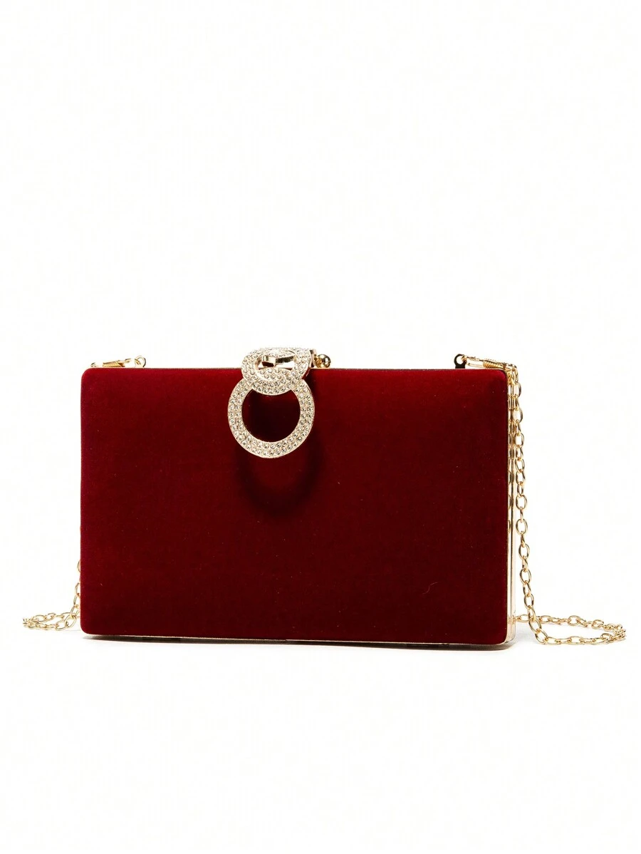 优雅浪漫水晶硬壳晚宴手拿包、正式礼服包、婚礼包 - 酒紅色 - 查看 1