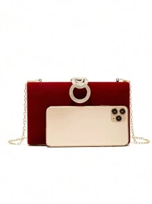 优雅浪漫水晶硬壳晚宴手拿包、正式礼服包、婚礼包 - 酒紅色 - 查看 3