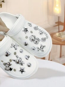 16pcs Shoe Charms With Astrounaut & Rabbit Design, Electroplate Plated, Removable For Garden Clogs And Shoes - Silver - View 1