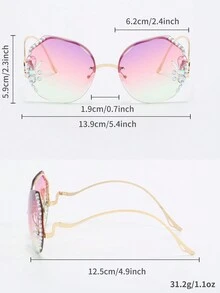 1 件优雅水钻镶嵌无框时尚眼镜，女士装饰眼镜，户外眼镜，适合表演、派对。附赠眼镜盒和眼镜布。 - 彩色 - 查看 6