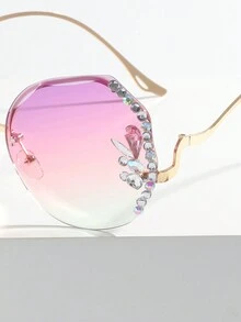 1 件优雅水钻镶嵌无框时尚眼镜，女士装饰眼镜，户外眼镜，适合表演、派对。附赠眼镜盒和眼镜布。 - 彩色 - 查看 2