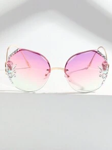 1 件优雅水钻镶嵌无框时尚眼镜，女士装饰眼镜，户外眼镜，适合表演、派对。附赠眼镜盒和眼镜布。 - 彩色 - 查看 5