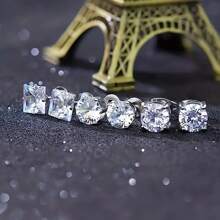 8入組潮流男士方形耳釘,日常裝飾,親友禮物,假日生日禮物 - 白色 - 查看 3