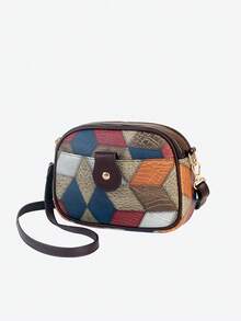 Fashionable Color Block Geometric Splicing Elegant Shoulder Bag For Daily Shopping And Streetwear - Blue - View 5