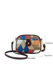 Fashionable Color Block Geometric Splicing Elegant Shoulder Bag For Daily Shopping And Streetwear - Blue - View 2