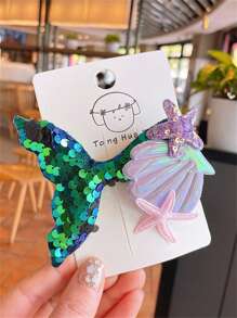 1pc Laser Glitter Mermaid, Starfish, Shell Hair Clips For Women, Packaged In Real Product, No Packaging Cardboard Claw Clips Hair Claws Hair Barrettes, School Stuff, Y2k Outfit - Multicolor - View 7