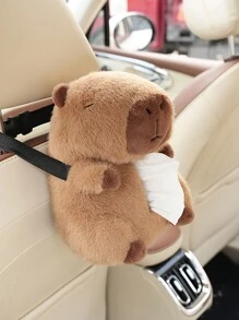 汽車面紙盒,毛絨泰迪熊椅背扶手收納袋,可愛卡通掛式面紙盒,四季通用適合女性使用 - 棕色 - 查看 4