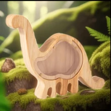 1 件字母、恐龍和長頸鹿形狀木製錢盒,上面有透明壓克力和動物圖案作為裝飾裝飾品 - 黃色 - 查看 1