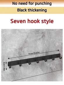 FEPK 1pc Space Aluminum Sticky Hook Wall Hook For Bathroom, Kitchen, Toilet, Door, Hotel, Wardrobe, Without Drilling - Black Seven Row Hook - View 3
