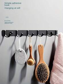 FEPK 1pc Space Aluminum Sticky Hook Wall Hook For Bathroom, Kitchen, Toilet, Door, Hotel, Wardrobe, Without Drilling - Black Seven Row Hook - View 4