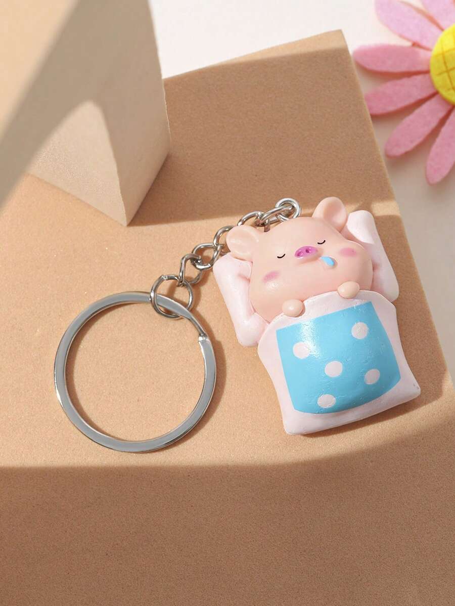1隻可愛的小豬毛絨鑰匙扣,適用於袋子或錢包,是最好的朋友禮物 - 彩色 - 查看 1