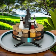 1 Pieza Estante De Almacenamiento Multifuncional, Estante De Colocación De Frutas, Estante De Almacenamiento De Botellas De Sazonador Giratorio Negro De Varias Capas Y Multifuncional Para Cocina - Estante de almacenamiento giratorio negro de 1 capa - Ver 1