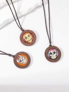 1入時尚復古風格顱骨吊墜項鍊,派對女士必備 - 彩色 - 查看 1