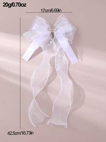 1 件裝女用婚禮髮飾,超仙白色網狀髮夾,帶飛絲帶和蝴蝶結設計,高端頭飾,適合新娘、伴娘、派對 - 白色 - 查看 7