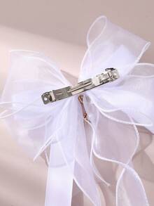 1 件裝女用婚禮髮飾,超仙白色網狀髮夾,帶飛絲帶和蝴蝶結設計,高端頭飾,適合新娘、伴娘、派對 - 白色 - 查看 6