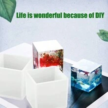 5 种尺寸的立方体硅胶模具，用于树脂铸造的立方体硅胶模具，方形环氧树脂模具，用于 DIY 艺术树脂蜡烛肥皂生产、家居装饰、花卉保鲜 - 白色 - 查看 7