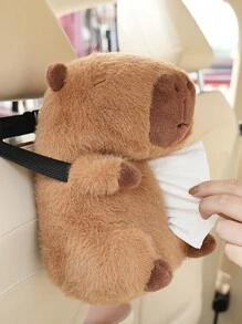 汽車面紙盒,毛絨泰迪熊椅背扶手收納袋,可愛卡通掛式面紙盒,四季通用適合女性使用 - 棕色 - 查看 1