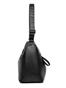 女士防水pu高容量拼接內衣時尚五金配件冬季復古信使包 - 黑色 - 查看 3