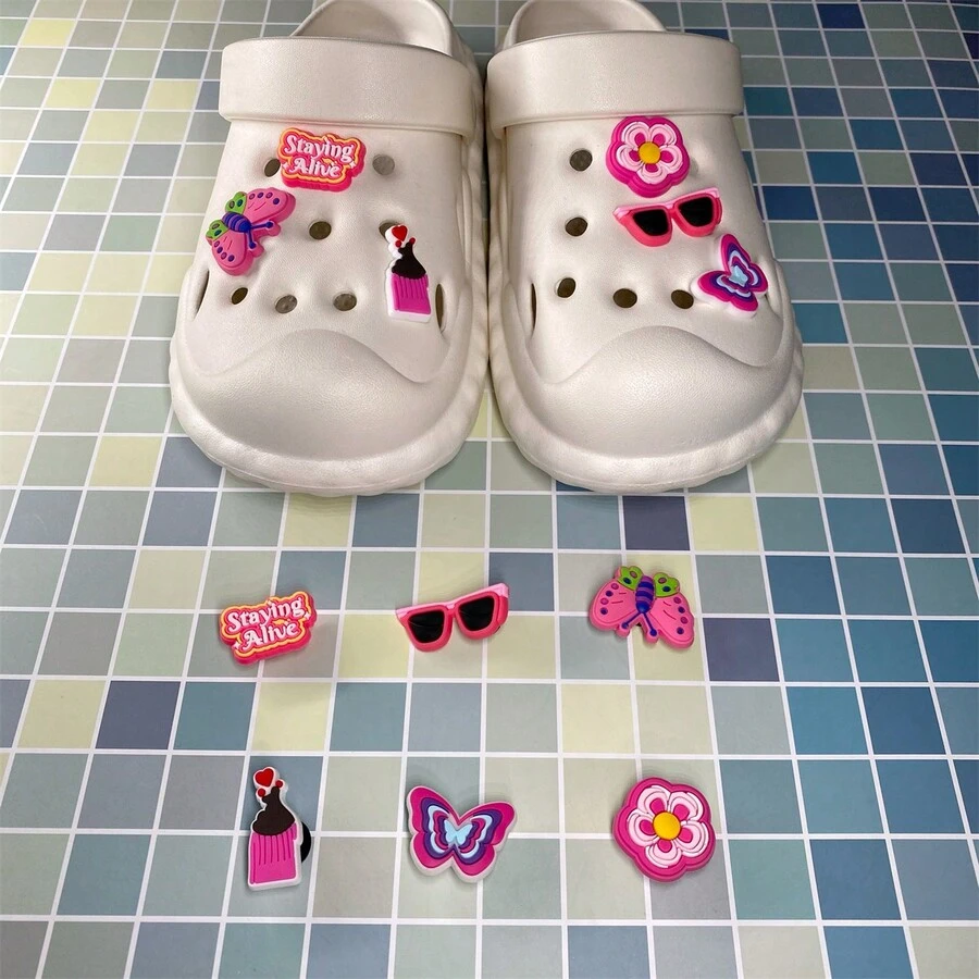 一套包含6個蝴蝶和太陽眼鏡形狀的鞋飾,diy裝飾和情人節禮物的完美選擇,兼容有洞夾腳拖鞋和鞋子