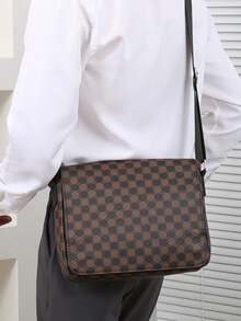 1入組pu皮革花卉布料時尚日常/聚會/禮物斜挎肩袋,斜背包,側背包,正方形包,商務休閒防水復古情人節禮物 - 棕色 - 查看 5