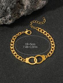 1pc Men'S Antique Silver Alloy Handcuff Bracelet - Yellow Gold - View 3