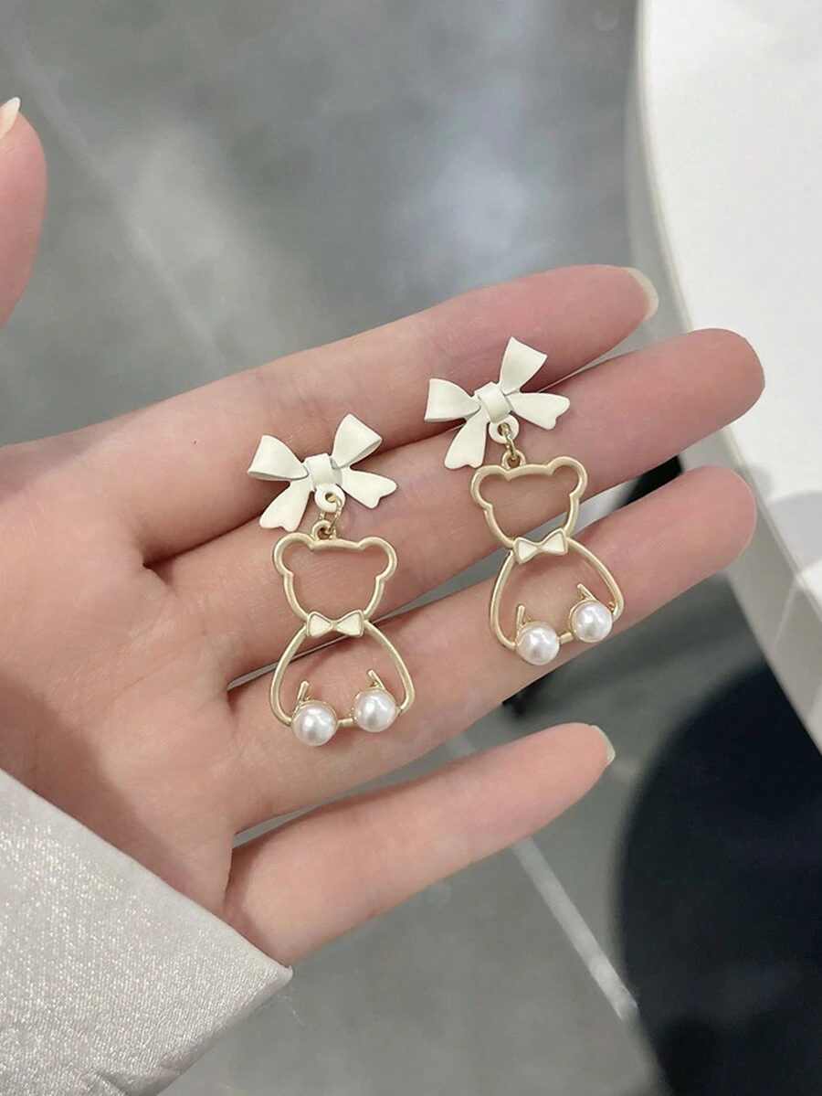 1pair Unique Vintage & Cute Spring/Summer Girls' Original Ear Clip, Dangle Earring, Ear Stud - Gold - View 1