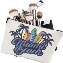 1pc Letter Patterned Encryption Linen Cosmetic Bag - Beige - View 4