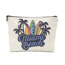 1pc Letter Patterned Encryption Linen Cosmetic Bag - Beige - View 1