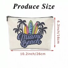 1pc Letter Patterned Encryption Linen Cosmetic Bag - Beige - View 3