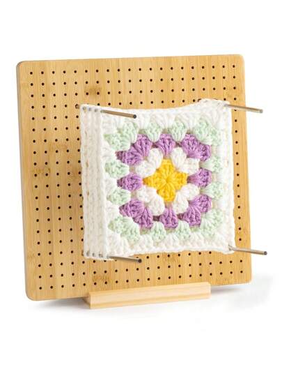 7.9 Inch Crochet Square Blocking Board Crochet Blocking Board With Pins 4pcs /10Pcs Staimless Pins Bamboo Wooden Board For Knitting Crochet Granny Squares Full Kit Gift